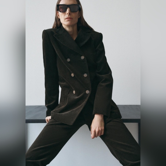 Zara DOUBLE BREASTED CORDUROY BLAZER ZW